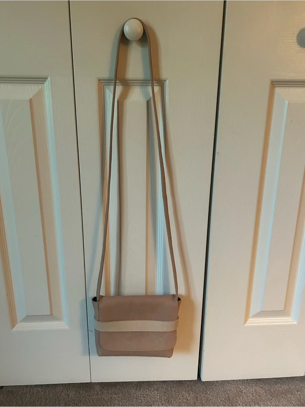 Able Minimalist Tan Leather Crossbody Bag with Neutral Strap